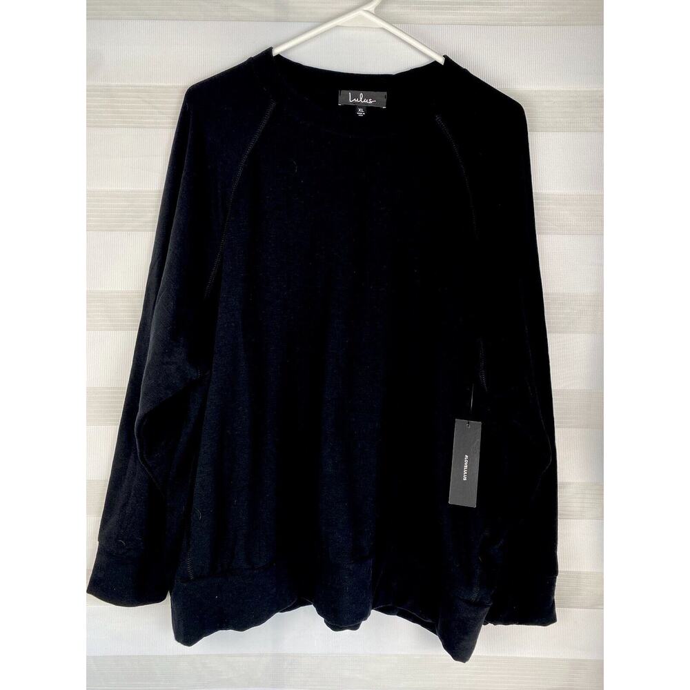 LULUS Pullover Sweatshirt Women’s XL Black Chill Fleece Long Sleeve Soft NWT